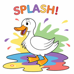 Duck splashing in colorful puddles