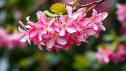 Obraz premium bunch of pink and white flowers falling from a stem, branch, fresh produce, natural