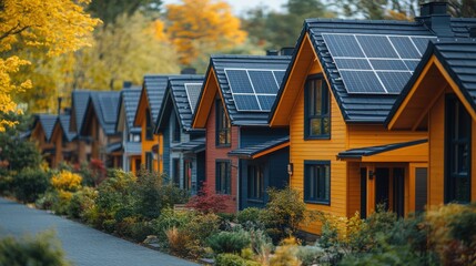 solar panels installed on home roofs at new housing development,stock image