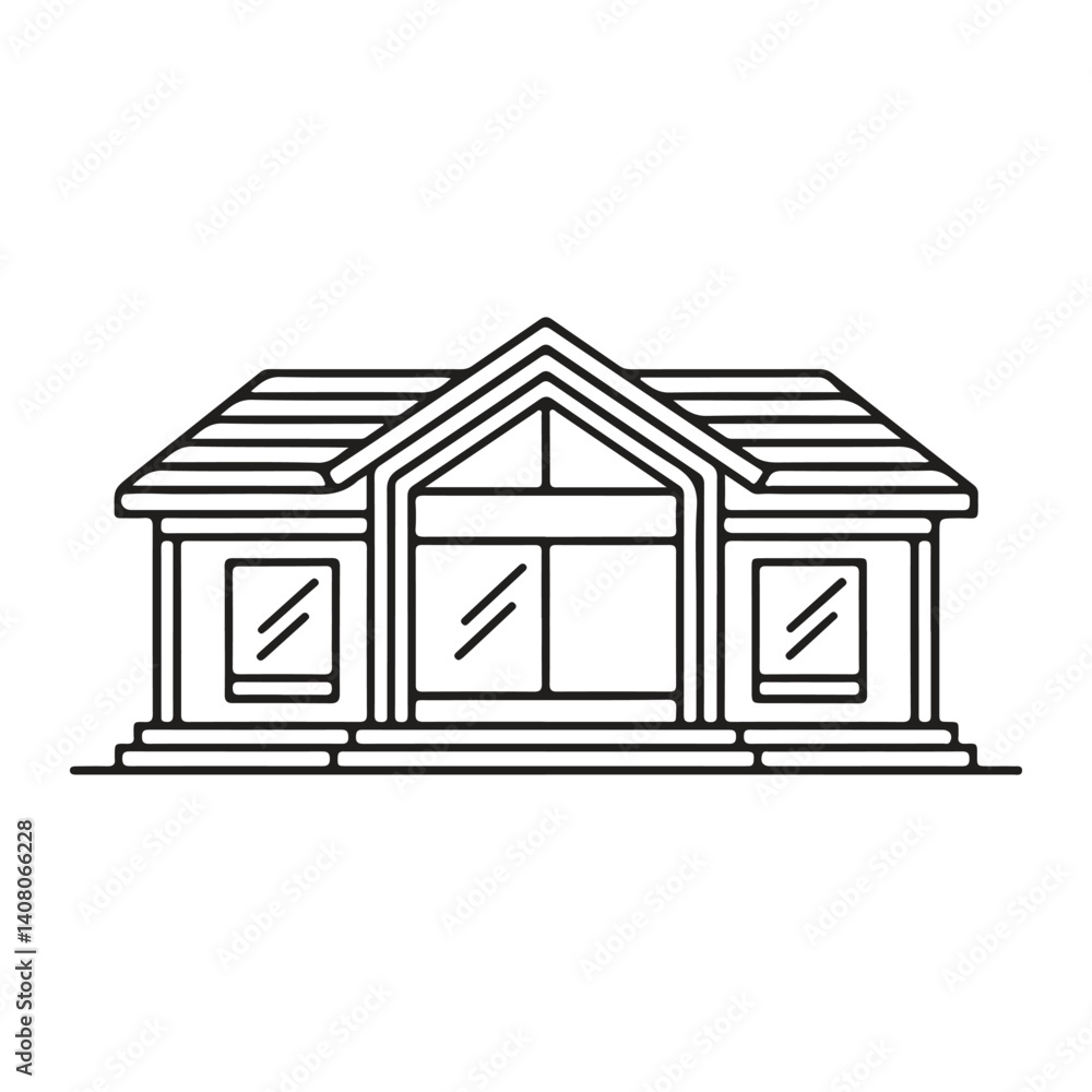 Poster minimal line icon of a modern villa or bungalow – vector outline style for ui/ux design