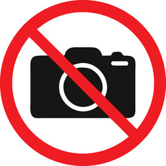 Red circle prohibiting photography; simple, bold no photography sign.
