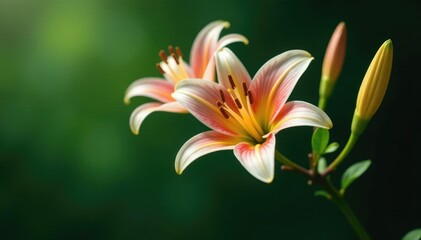 Fototapeta premium Delicate branch with intertwined lily stems and leaves, leafy, nature