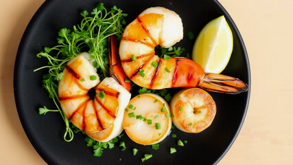 Grilled Shrimp and Seared Scallops with Lemon, Exquisite Seafood Dish