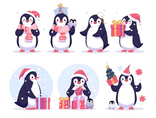 Obraz premium Penguins Christmas Gift Scene