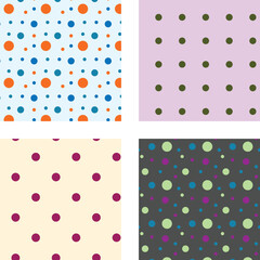 collection of 4 playful polka dot seamless textile design