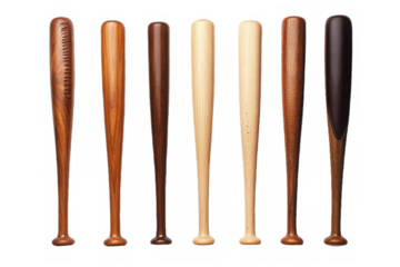 Collection of wooden baseball bats isolated on transparent background