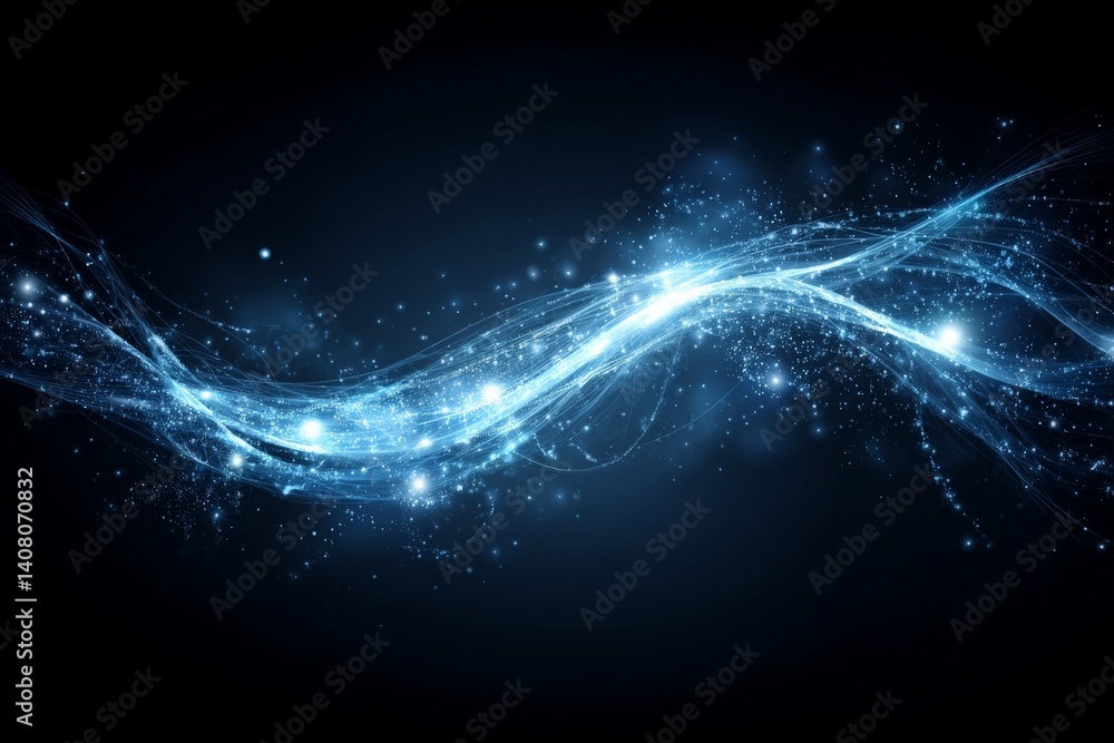 Aufkleber shimmering blue wave of light with sparkles on a dark background, creating a mesmerizing visual effe