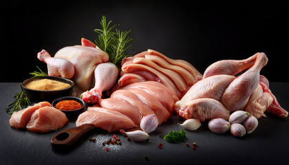various parts of chicken cut up and ready for cooking