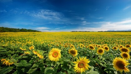 Obraz premium Vibrant Sunflower Field Under a Summer Sky A Stunning Nature Photography