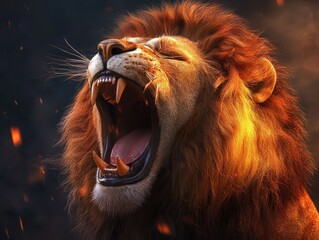 Majestic Roar: A powerful lion unleashes its raw energy. Capturing the essence of wildlife. Symbol of pride, strength, and the wild untamed.
