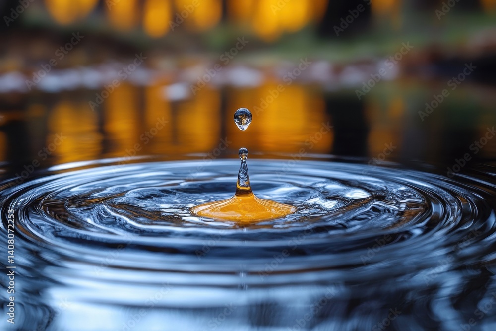 Poster natural beauty of rippling water with droplets creating mesmerizing patterns in a serene environment