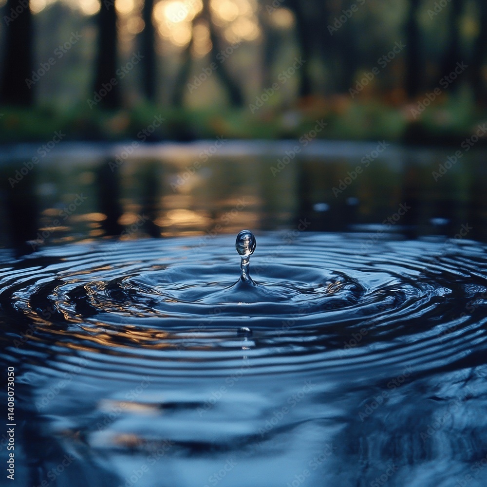 Poster rippling water under soft light in a tranquil setting surrounded by trees generative ai