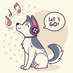 Siberian Husky wearing headphones dancing