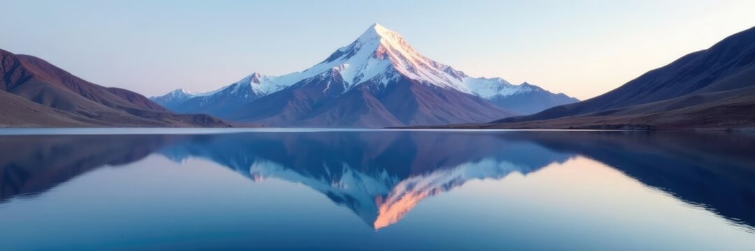 Gurla Mandhata Peak reflection in Lake Manasarovar's calm waters, natural, mountain, gurla mandhata