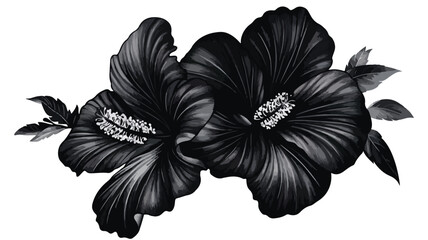 Exotic Tropical Hibiscus Black Flower Vector Tattoo Design