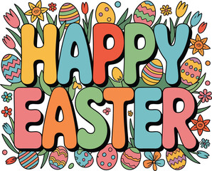 , Happy Easter Day celebration typography vector style illustration; hand-drawn modern calligraphy design vector illustration.