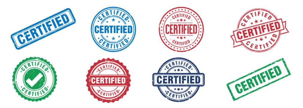 Collection of Colorful Certified Stamps and Seals Vector Icons