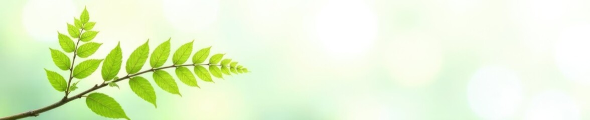 Light green ferns and small branches on white, twig, plant