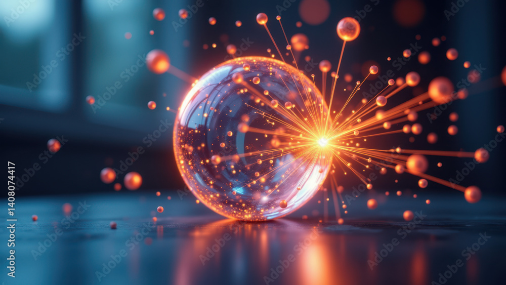Poster a captivating 3d rendering of a glowing glp1 molecule with an atomic structure, surrounded by vibran
