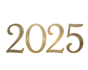 Gold 2025 graduation year on a transparent background.