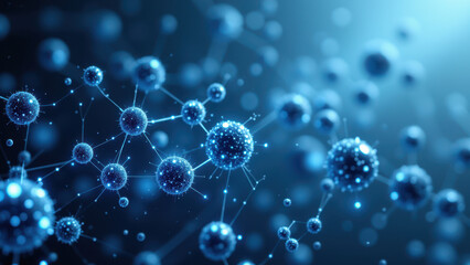 A digital illustration of a cluster of GLP1 molecules with a dark blue background.