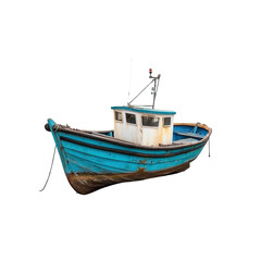 Fototapeta premium Weathered Blue Fishing Boat at Rest