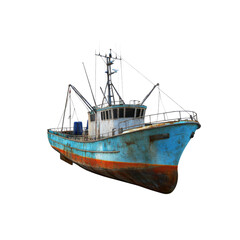 Weathered Fishing Trawler, Isolated on Transparent background