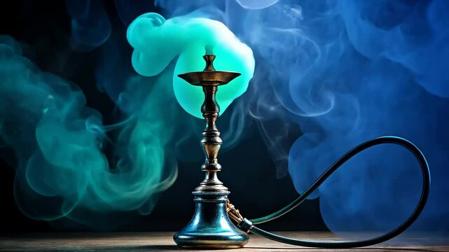 Elegant Hookah with Colorful Smoke Plumes A Captivating Display of Relaxation and Luxury