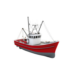 Obraz premium Modern Red and White Fishing Trawler Boat at Sea