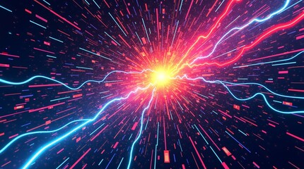 Explosive Pixel Art Representation of Blockchain Energy Burst with Radiant Neon Light Rays for Futuristic Cryptocurrency Concept Design