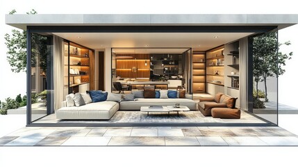 Modern open-concept living space showcasing stylish furniture and natural light