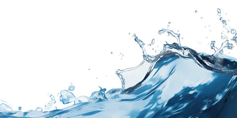 Obraz premium Water splashing dynamically against a white background in vivid blue hues