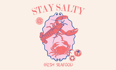 Seafood club. Crab and lobster design. Fish vintage artwork. Lobster fish artwork for t shirt print, poster, sticker and other uses.	