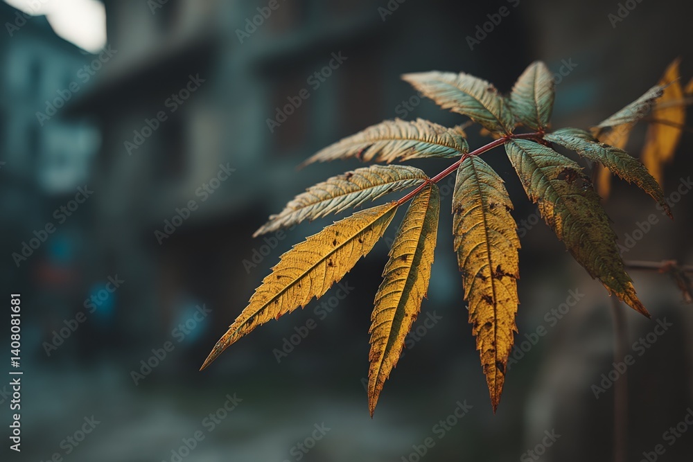 Poster golden leaves catch the light in a tranquil setting surrounded by historic architecture during the l