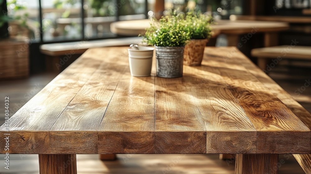 Poster top,side views of wooden dining table isolated on transparent background,stock image