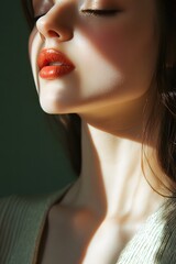 Natural lips with a soft shine, close-up beauty detail