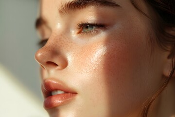 Fototapeta premium Natural Beauty Profile: Side Profile of a Face Showcasing Natural Beauty Lighting, Simplicity, and Elegance