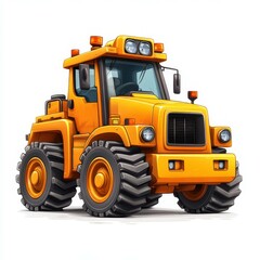 Fototapeta premium Bright yellow bulldozer parked on white background ready for construction work and heavy lifting tasks