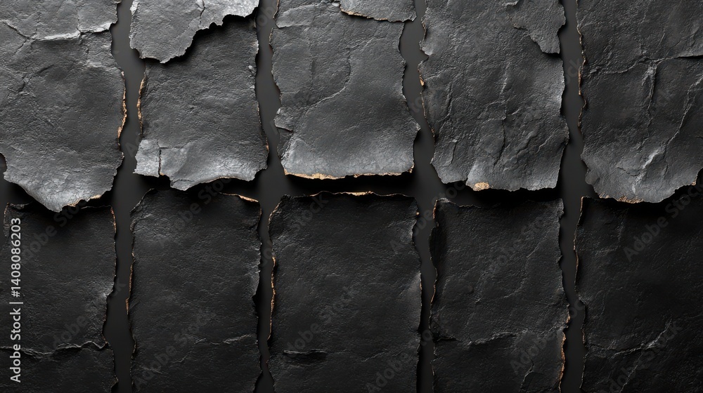 Poster torn black pages,uneven texture edges set of ripped black paper sheets isolated on transparent backg