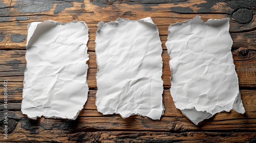 Poster torn blank pages,uneven texture edges set of ripped white paper sheets isolated on transparent background document or newspaper mockup