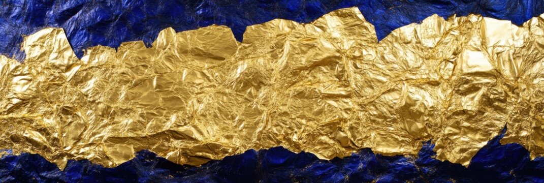 Blue metallic texture with golden foil elements and bright yellow wallpaper for decorative design Generative AI