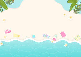Colorful summer elements and sea wave background