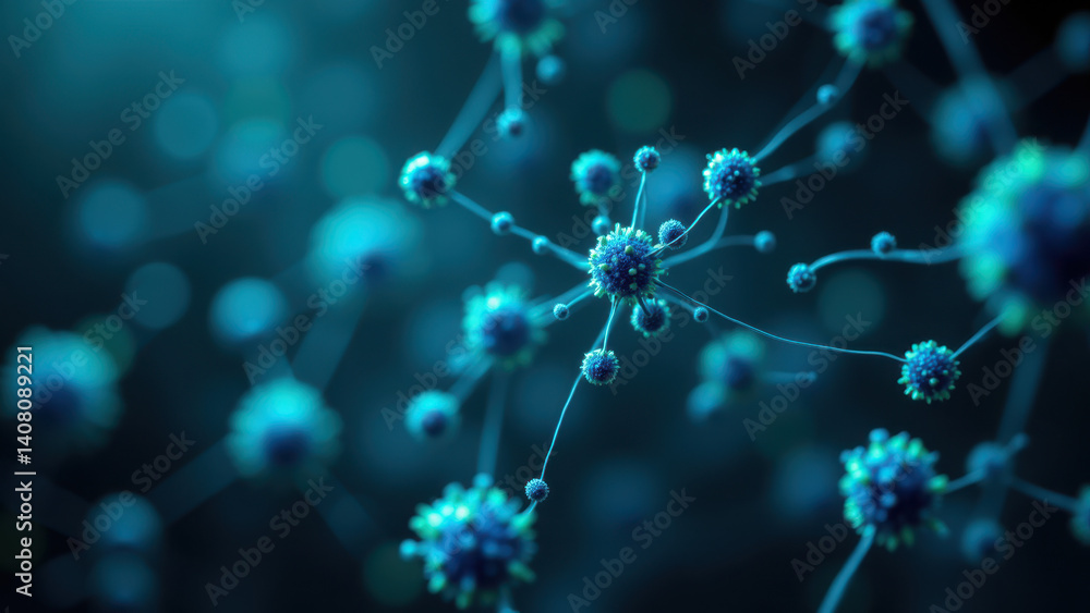Poster high-resolution microscopic view of glp-1 molecules forming a network against a biochemical backgrou