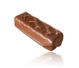 Chocolate bar close-up isolated on white background