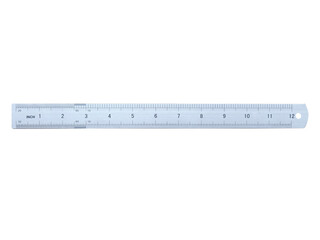 ruler isolated on white, measuring scale with centimeters and inches. Markings for a ruler in centimeters and inches. Ruler 12 centimeters. Measuring tool.