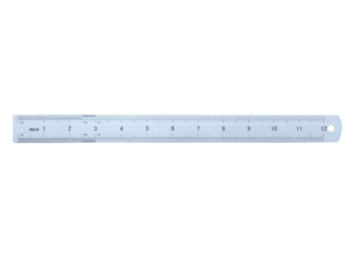 ruler isolated on white, measuring scale with centimeters and inches. Markings for a ruler in centimeters and inches. Ruler 12 centimeters. Measuring tool.