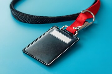 Black Leather ID Holder with Red Lanyard