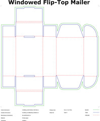 Windowed FlipTop Mailer Box Packaging Design Template Diagram
