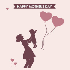 A silhouette of a joyful mother lifting her young child is centered in the image