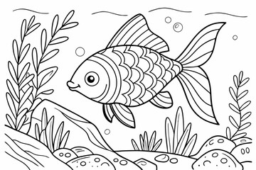 Coloring Pages, An ornamental fish in the sea, colorless, black and white